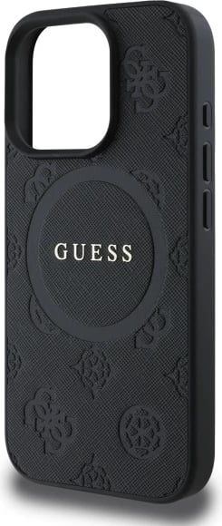 Mbështjellës Guess Saffiano Peony Classic Logo MagSafe për iPhone 16 Pro, e zezë