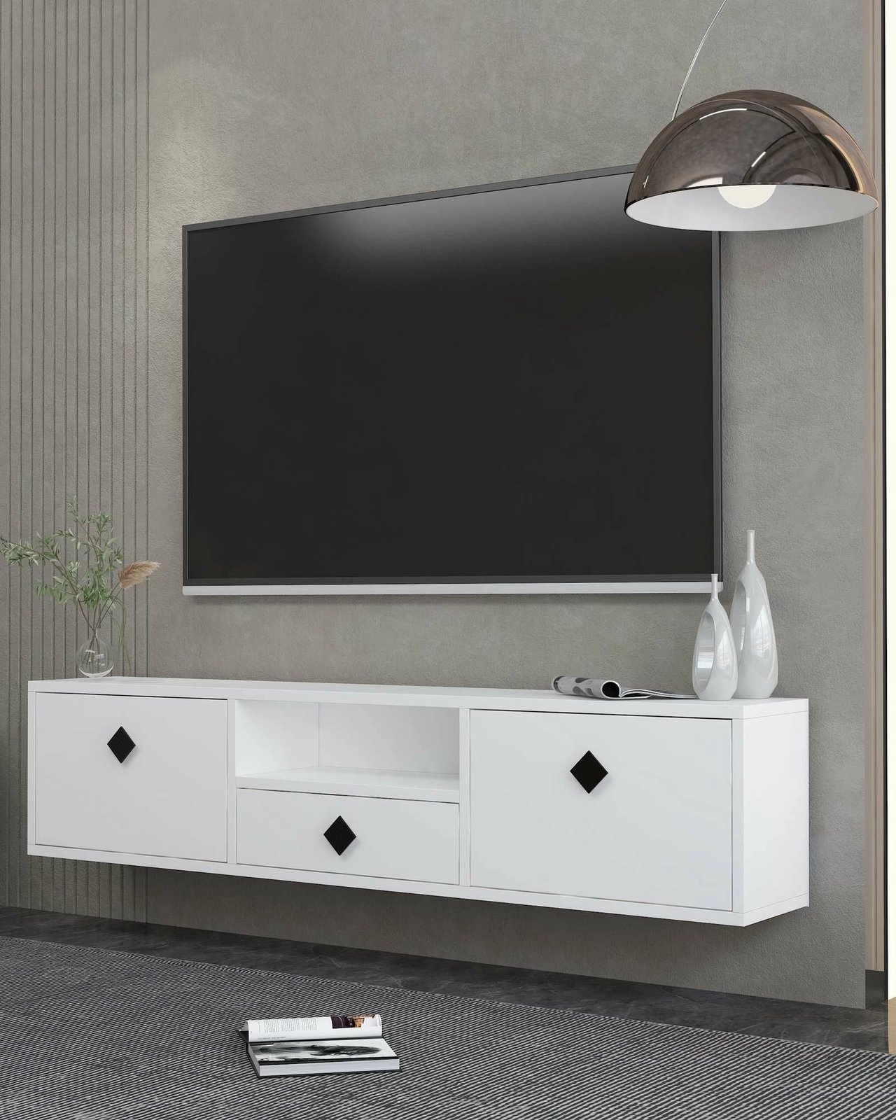 Komodë TV Skye Decor, 1305-DROP-1, e bardhë, e zezë