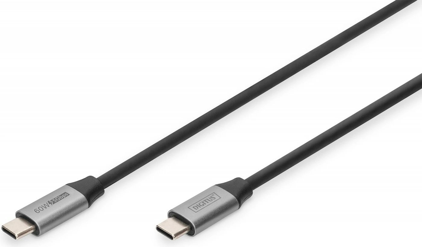 Kabllo USB C/USB C Digitus DB-300220-010-S, 1m, 60W, 5Gbps, e zezë/gri
