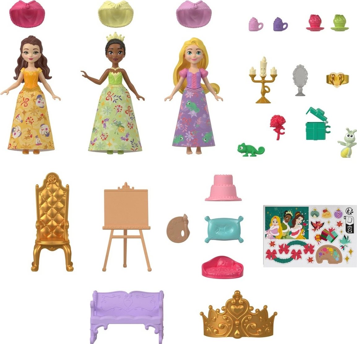 Kalendar advenit Disney Princess Mattel JFG79, set me 3 kukulla dhe 22 aksesorë, shumëngjyrësh