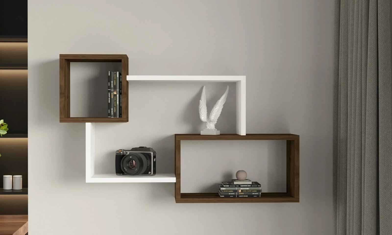 Raft muri Hanah Home, ngjyrë e bardhë dhe arre, Afro