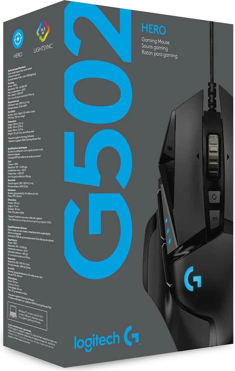 Maus Logitech G G502 HERO, 25600 DPI, USB, i zi Maus Logitech G G502 HERO, 25600 DPI, USB, i zi