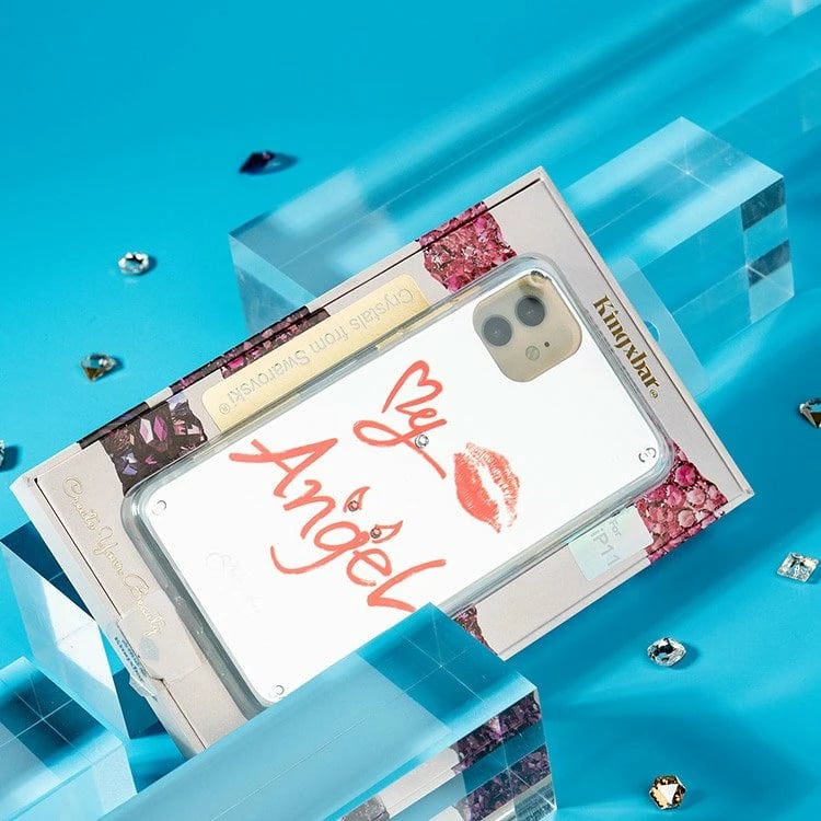 Mbështjellës Kingxbar Angel me pasqyrë dhe kristale Swarovski për iPhone 11 Pro Max, Transparent/Kuq Mbështjellës Kingxbar Angel me pasqyrë dhe kristale Swarovski për iPhone 11 Pro Max, Transparent/Kuq