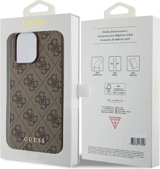Mbështjellës Guess 4G Metal Gold Logo për iPhone 15 Pro Max, Kafe Mbështjellës Guess 4G Metal Gold Logo për iPhone 15 Pro Max, Kafe