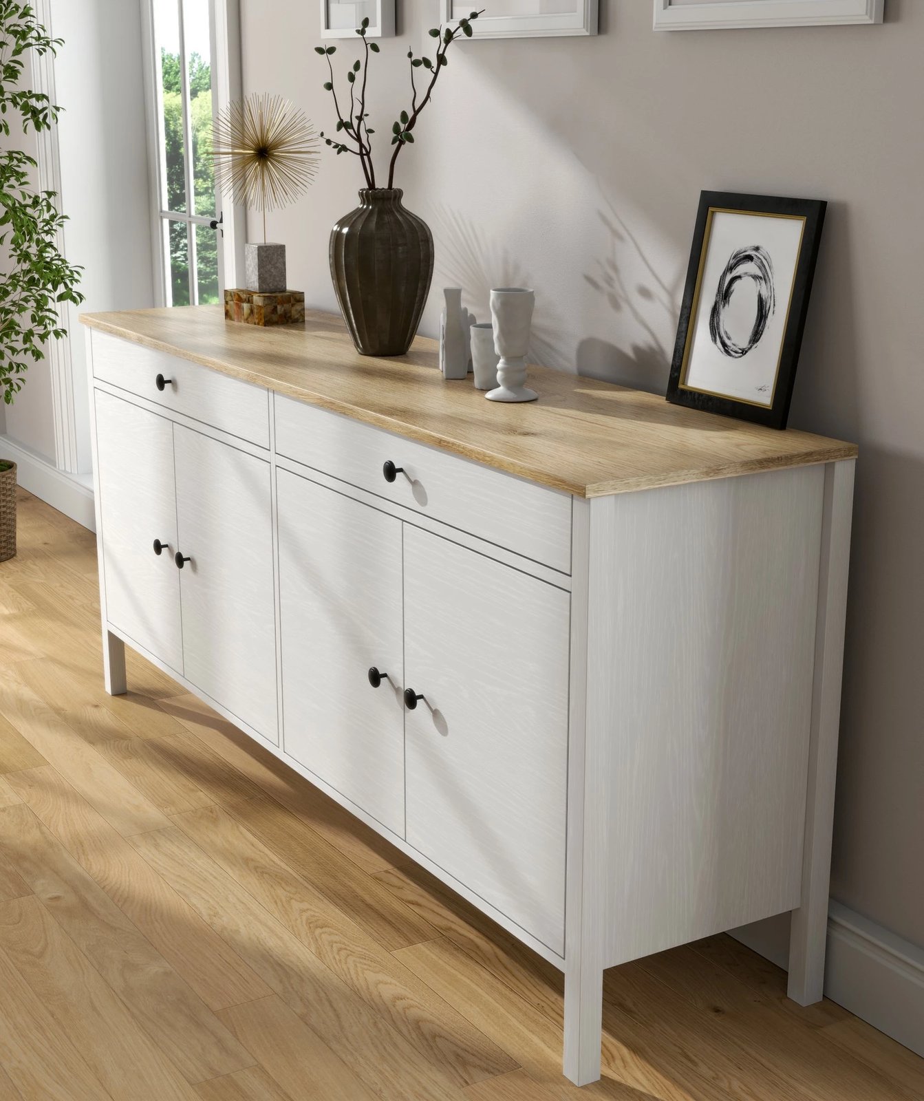 Konsolë Hanah Home, FRN-20010, ngjyrë druri dhe e bardhë