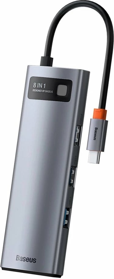 HUB Baseus Metal Gleam 8in1, USB-C, HDMI 4K, RJ45, 100W PD, Gri