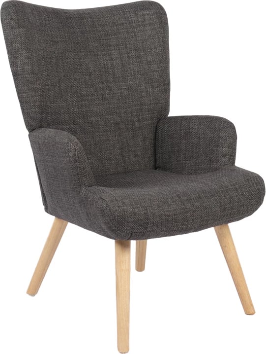 Fotelje Gerlina, material tekstili ngjyrë gri e errët, këmbë druri natyral, 71x64x94cm