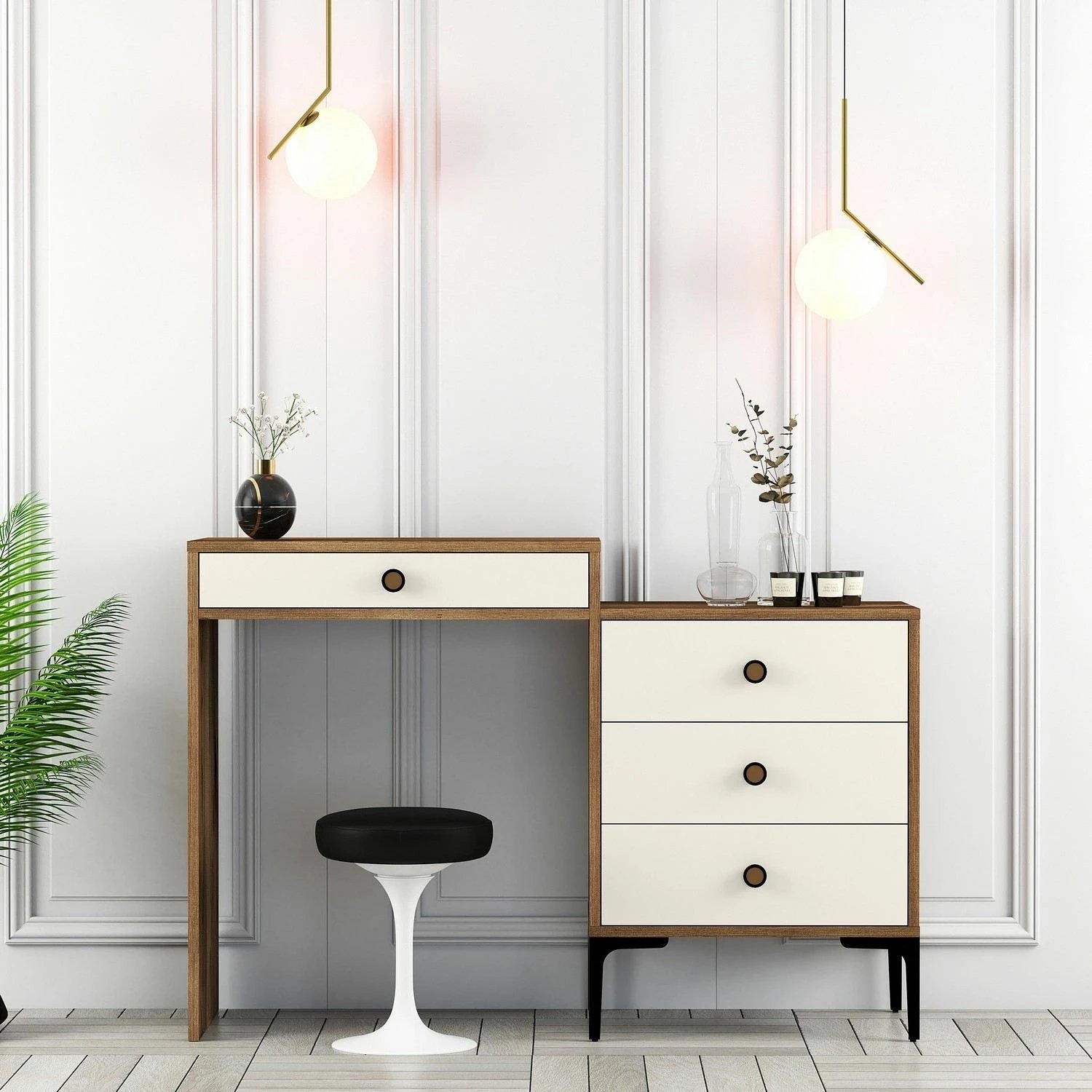 Tavolinë grimimi Hanah Home, Lizbon 554, ngjyrë arre dhe krem