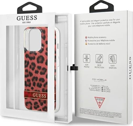 Mbështjellës Guess GUHCP13LHSLEOR për iPhone 13/13 Pro 6.1", hardcase, leopard, kuqe