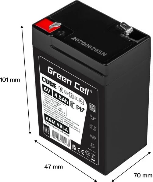 Bateri AGM VRLA, Green Cell, AGM6V4-5AH-J, 6V 4.5Ah IP54, e zezë