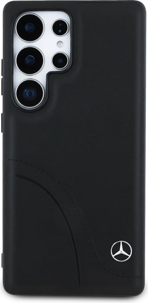 Mbështjellës Mercedes Leather Curved Stitches për Samsung Galaxy S25 Ultra, i zi