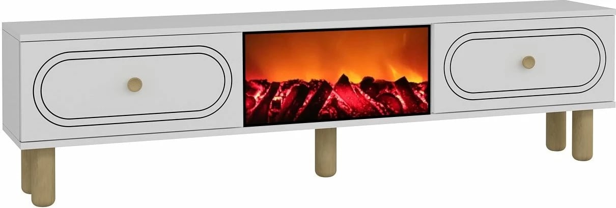 Komodë TV Skye Decor, Polen Bohem me oxhak dekorativ, e bardhë