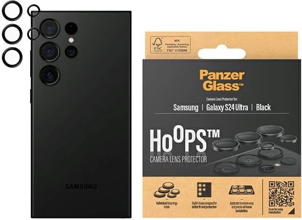 Mbrojtës kamere PanzerGlass Hoops për Samsung Galaxy S24 Ultra, i zi