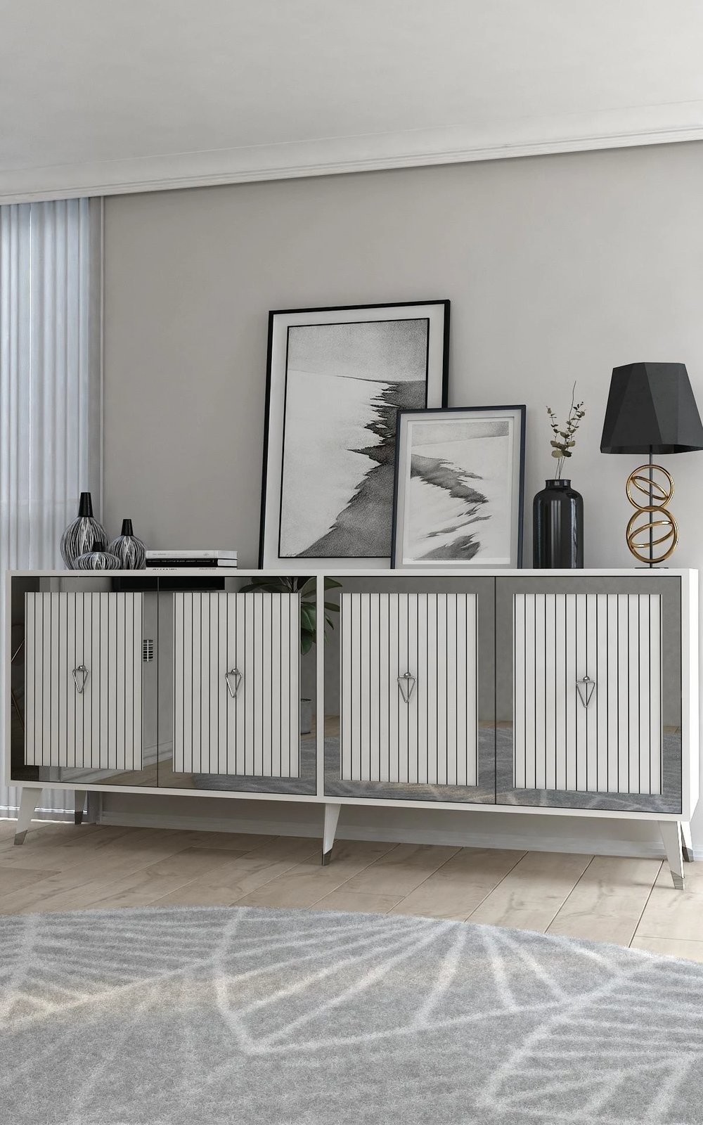 Konsolë Skye Decor, e bardhë, argjend