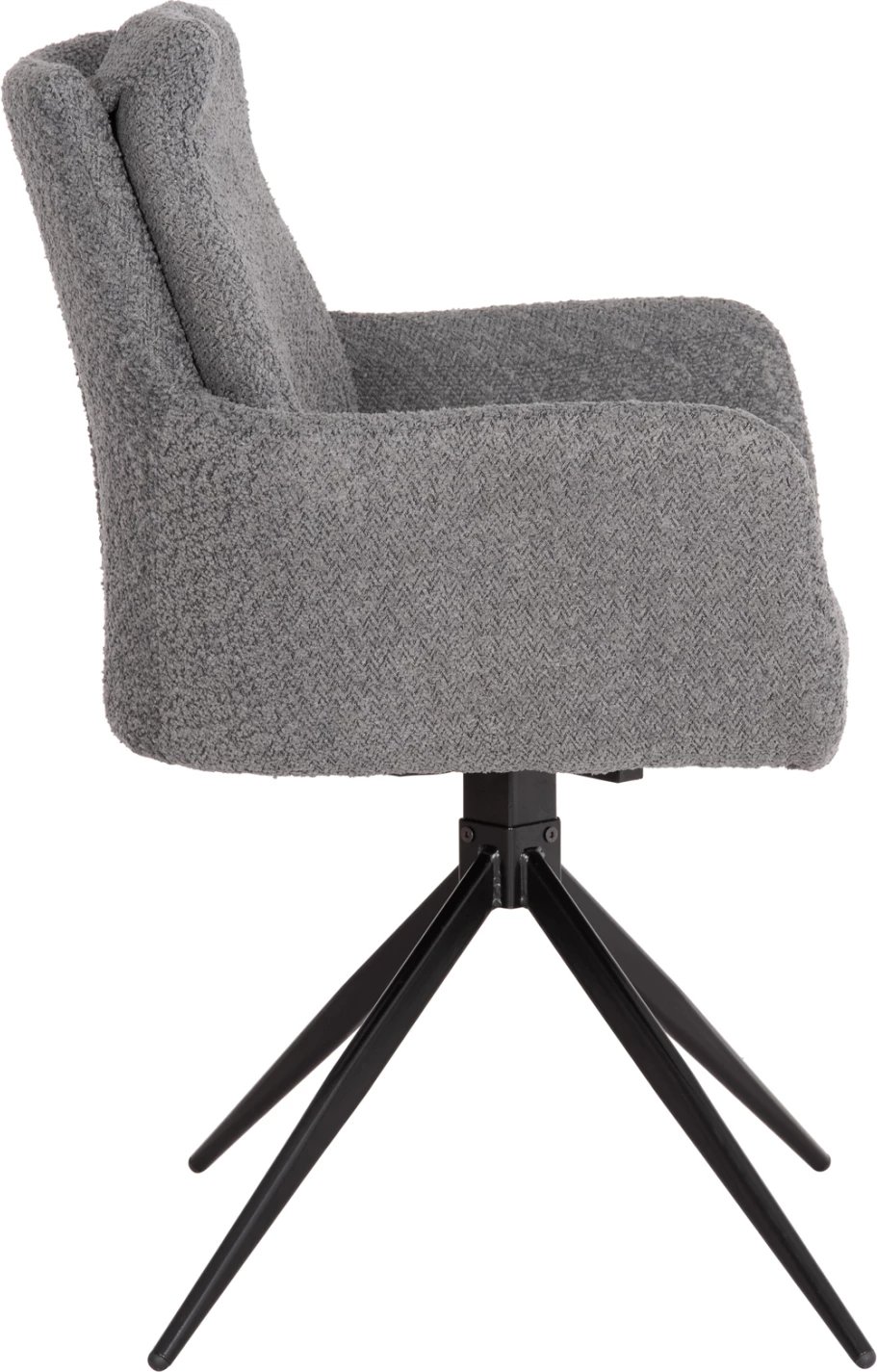 Karrige për ngrënie me rrotullim, pëlhurë boucle gri, këmbë metali, 62x60x90cm