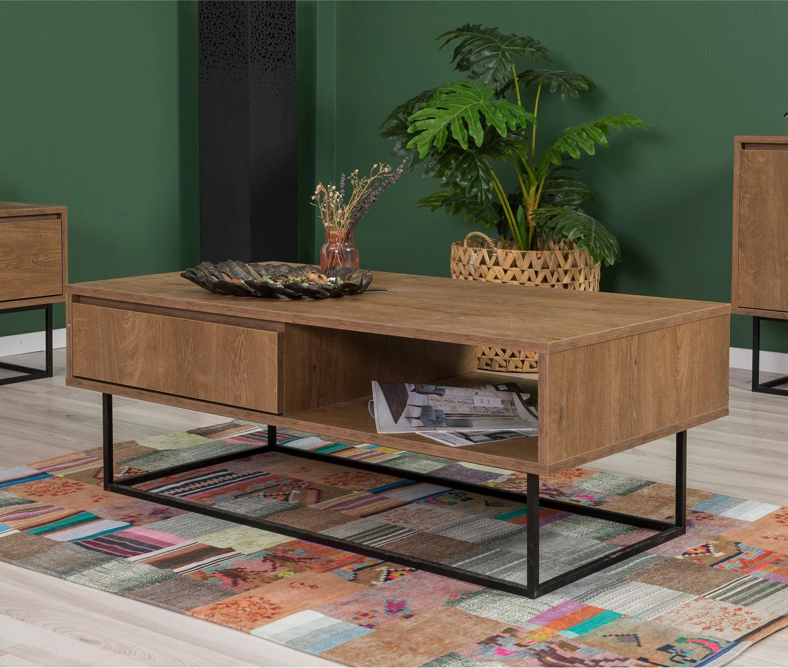 Set mobiljesh për dhomë dite, Skye Decor, Laxus Takım 21, ngjyrë arrë dhe e zezë