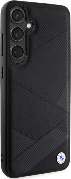 Mbështjellës BMW BMHCS24M23RCGPK Signature Leather Crossing Lines Pattern për Samsung Galaxy S24+ S926, i zi