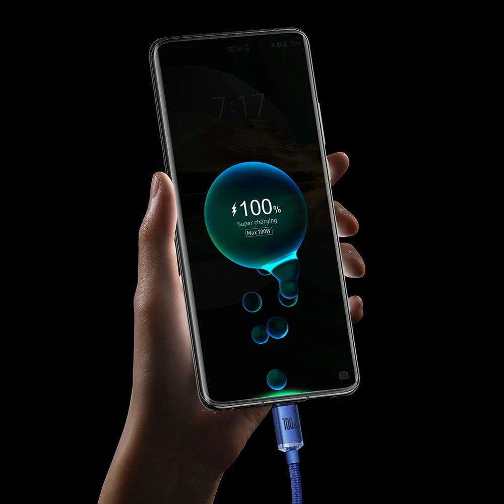 Kabllo për karikim të shpejtë Baseus Crystal Shine Series, USB-A në USB-C, 2m, 100W, vjollcë