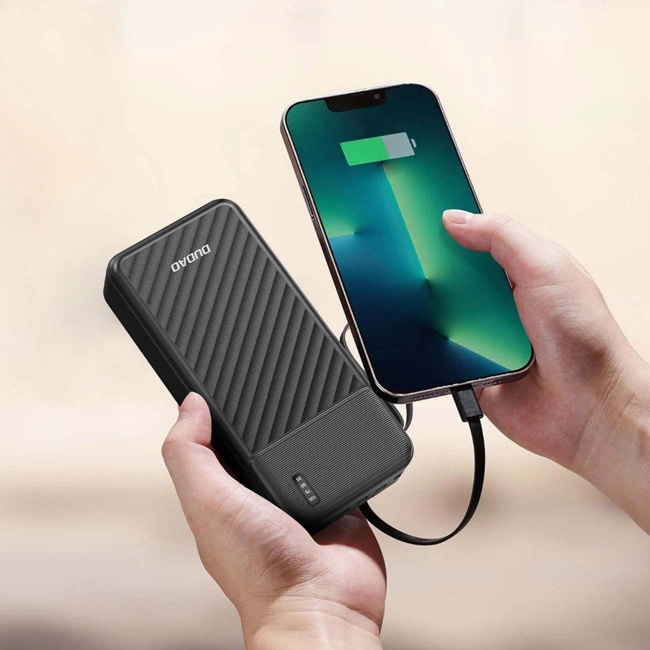 Powerbank Dudao K11 Max, 30000 mAh, me kabllo të integruara, e zezë