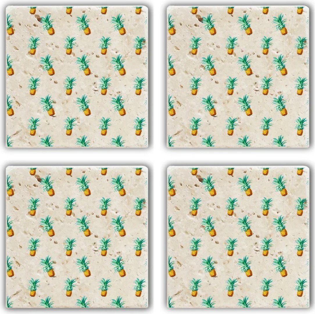Set 4 copë mbrojtëse gotash prej guri natyral, dizajn ananasi, TAB7581134
