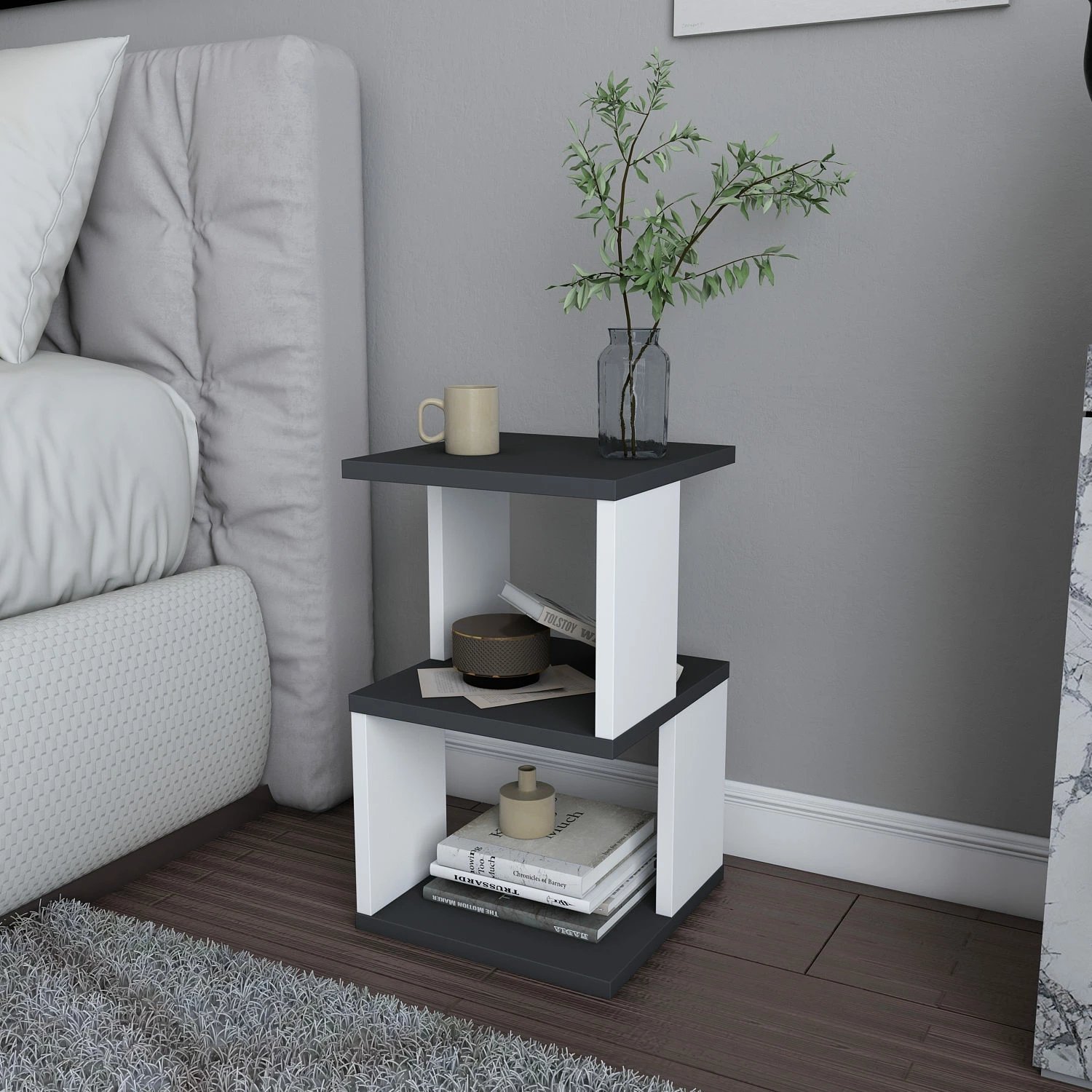 Komodinë natës Hanah Home, Carter, antracit-bardhë