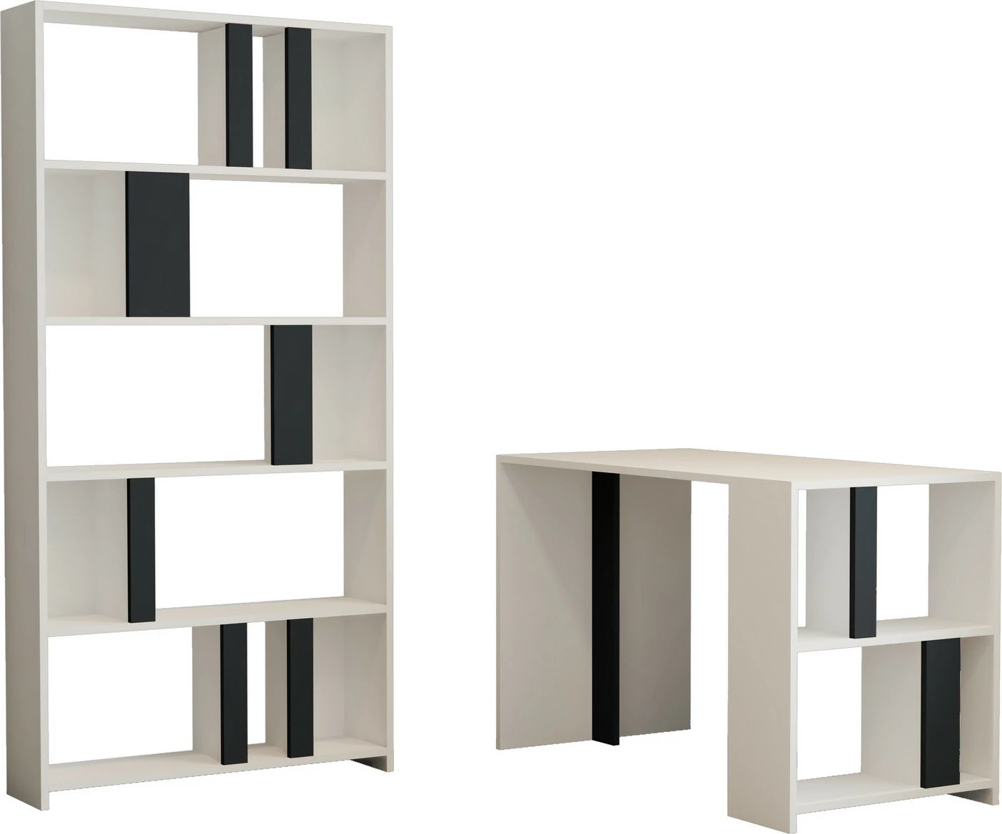 Tavolinë studimi me raft libra, Skye Decor, ngjyrë e bardhë dhe antracit