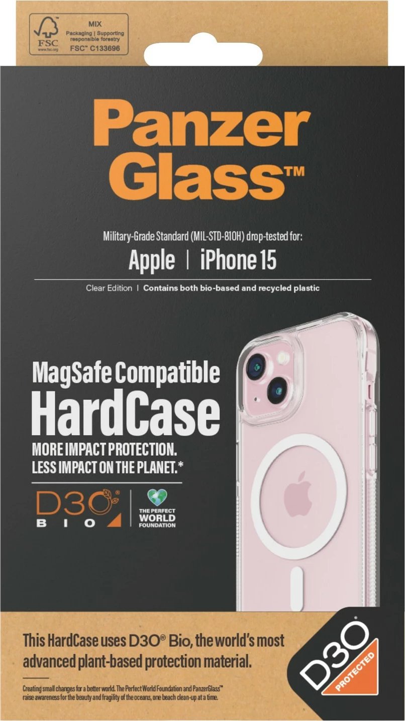 Mbështjellës PanzerGlass për Apple iPhone 15, transparent, MagSafe, D3O