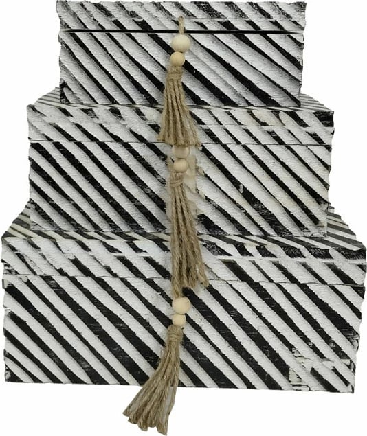 Set kuti druri për ruajtje, 3 copë, ngjyrë e zezë dhe e bardhë, 38x25x17 cm