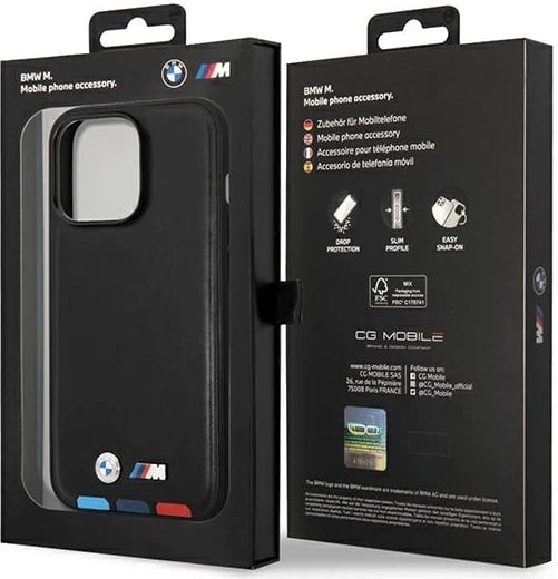 Mbështjellës BMW BMHMP14X22PTDK për iPhone 14 Pro Max 6.7", lëkurë, MagSafe, zi