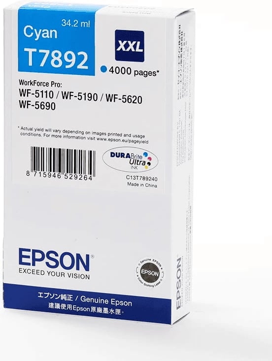 Kartrixh boje, Epson, T7892 / C13T789240, XXL 34.2 ml 4000 faqe, Cian