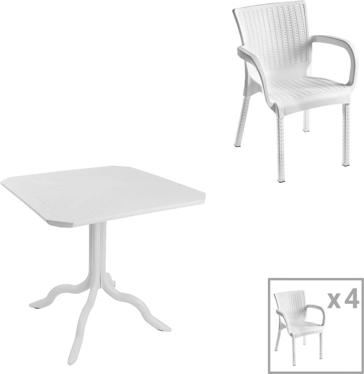 Set tavoline me karrige për terasë, Icon-Festive, 5 copë, PP, ngjyrë e bardhë