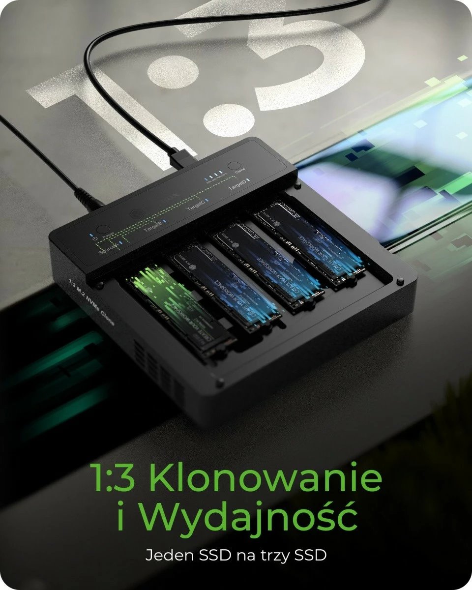 Duplikator SSD NVMe M.2 IcyBox IB-4013MCL-C4, 4 slote, USB4, i zi