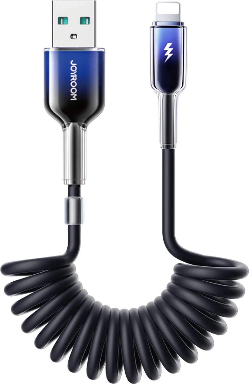 Kabllo spiral Joyroom S-A43 Crystal-Clear Series, 1.5m, USB-A në Lightning, 3A, e zezë