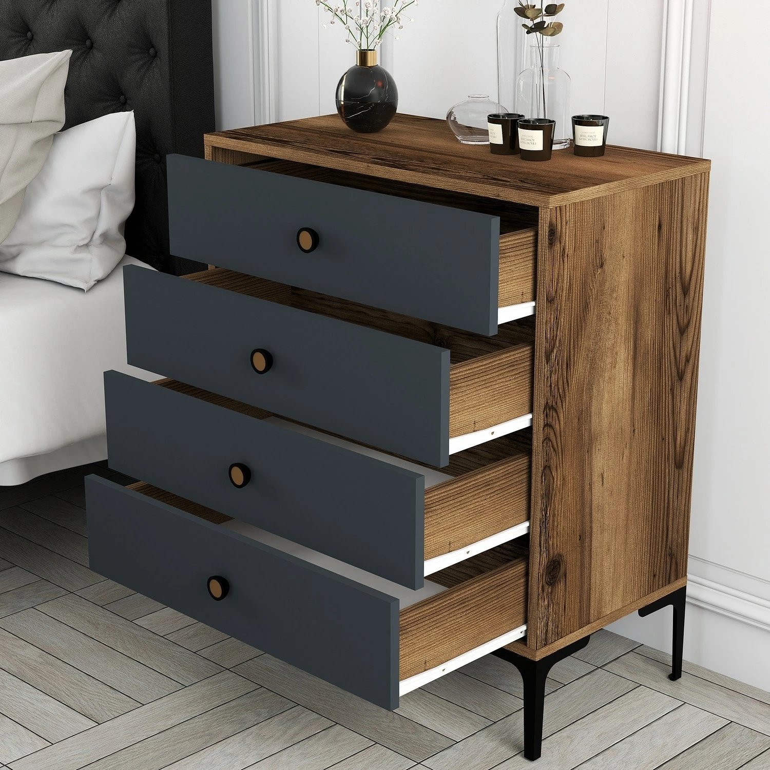 Komodë Hanah Home, Lizbon 536, ngjyrë arrë dhe antracit