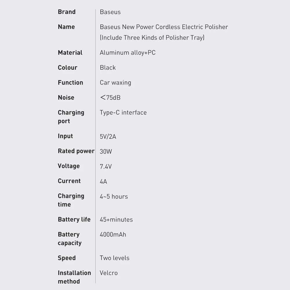 Makinë elektrike pa kabllo për lustruar Baseus CRDLQ-B01, 4000mAh, 30W, e zezë