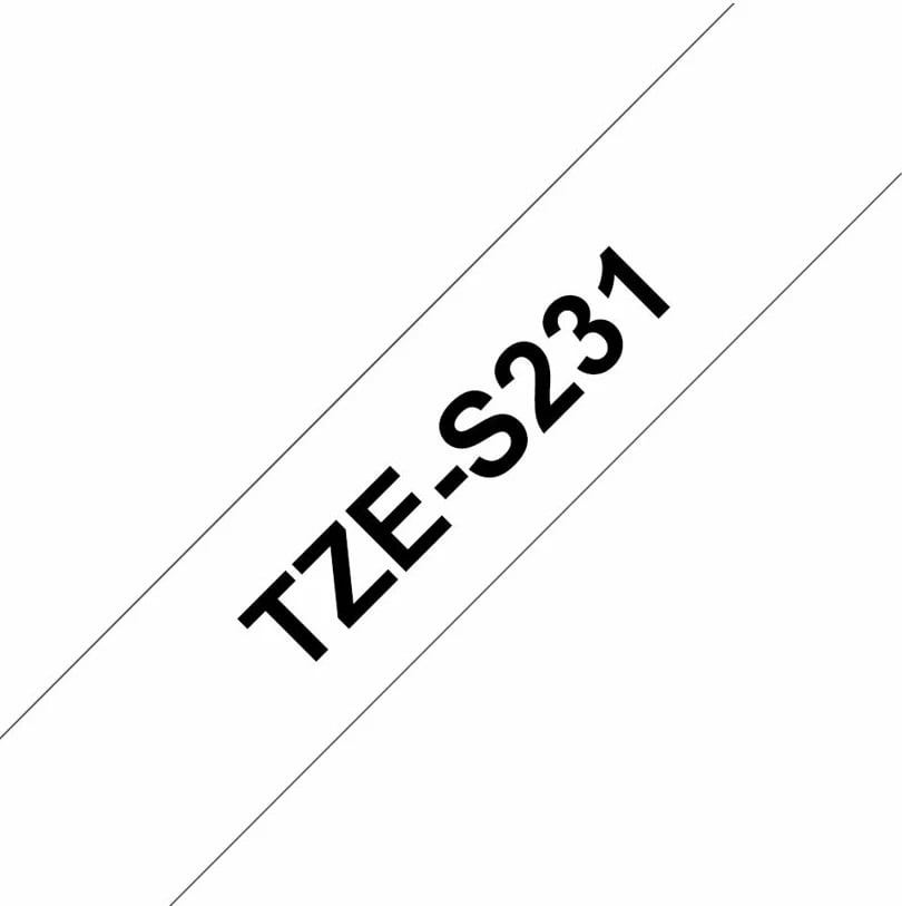 Kasetë etiketuese Brother TZe-S231, 12mm, ngjitës i fortë, zi në të bardhë, 8m