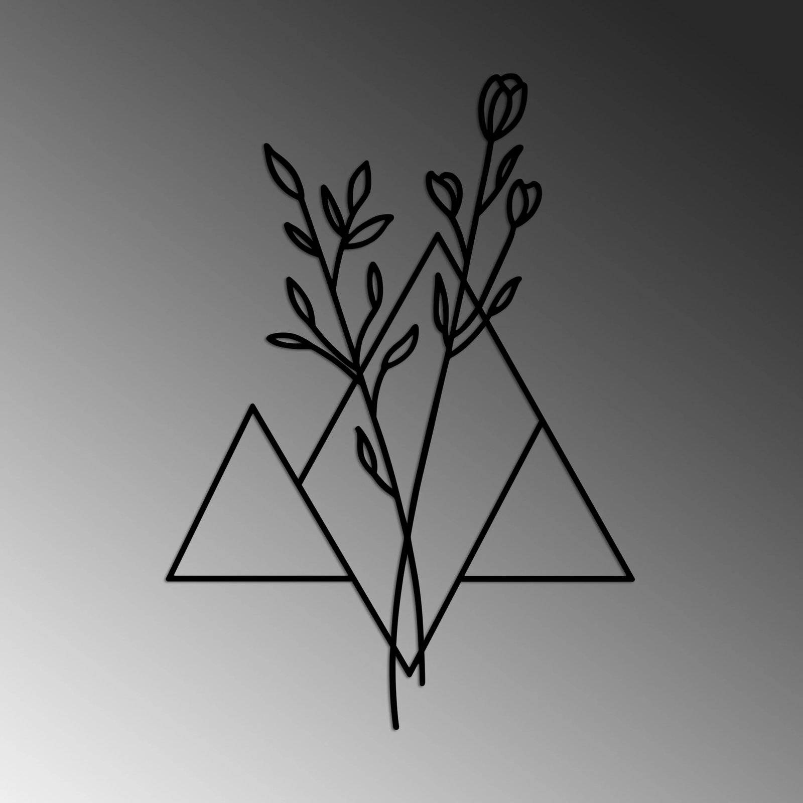 Aksesor dekorativ metalik për mur, lule, Wallity, i zi, 70x50cm