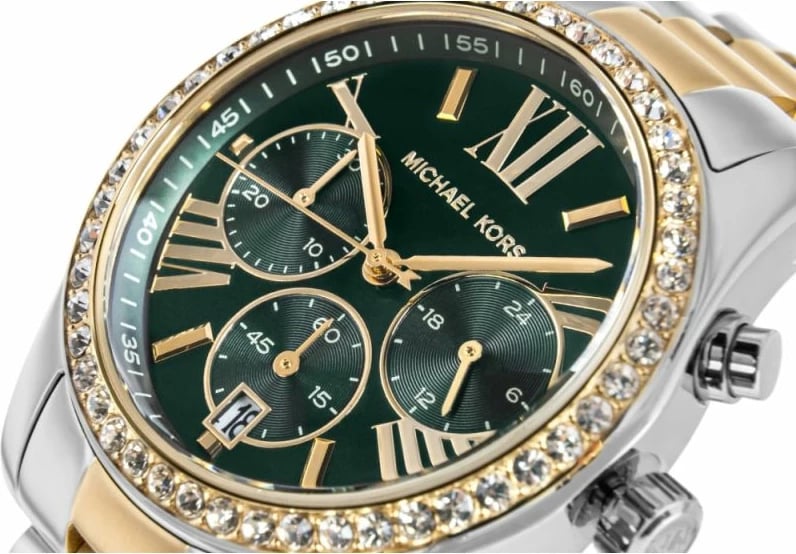 Orë dore për femra Michael Kors, argjendtë-ari me të gjelbërt