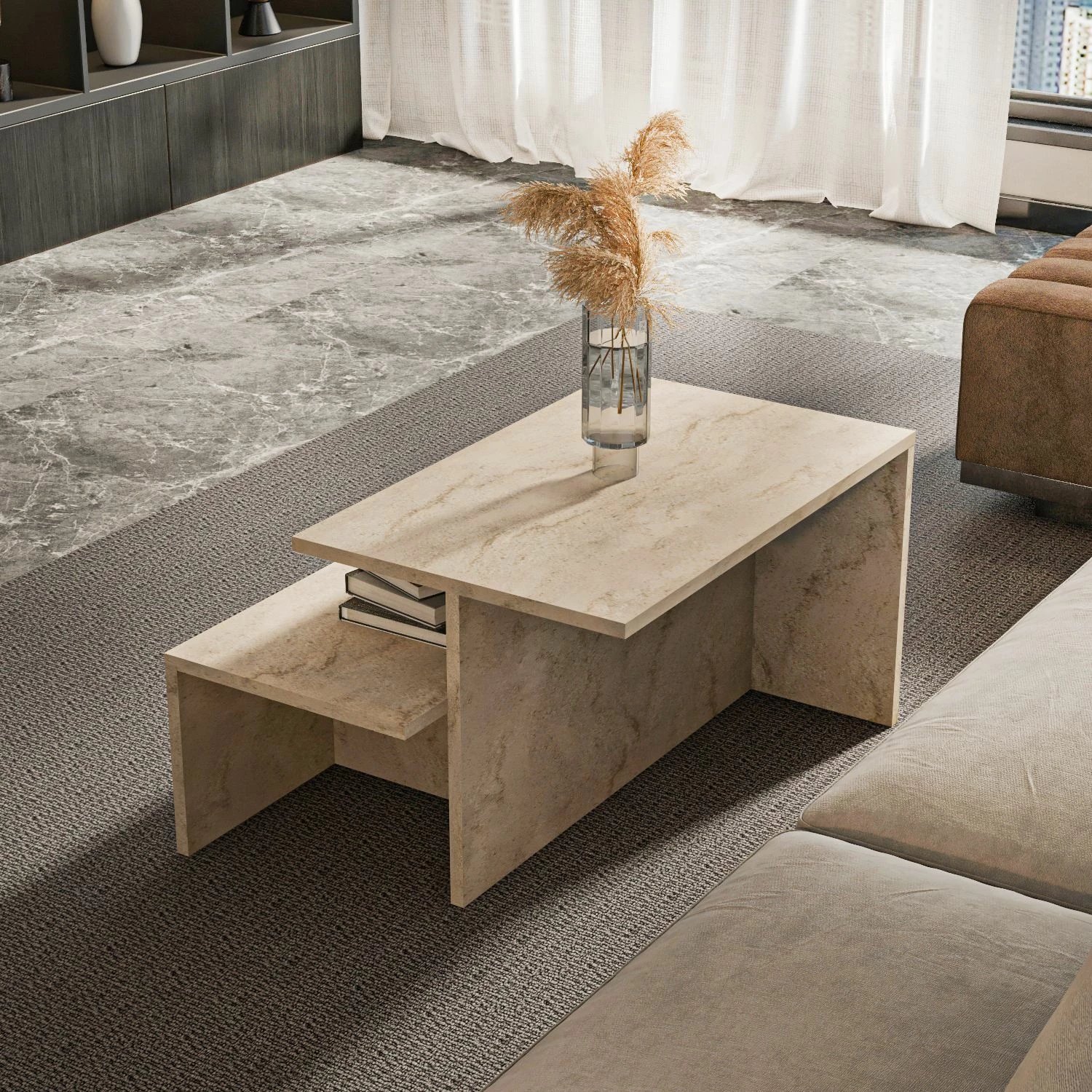 Set tavolinash të mbivendosura, 2 copë, ngjyrë travertin, Skye Decor, Twins