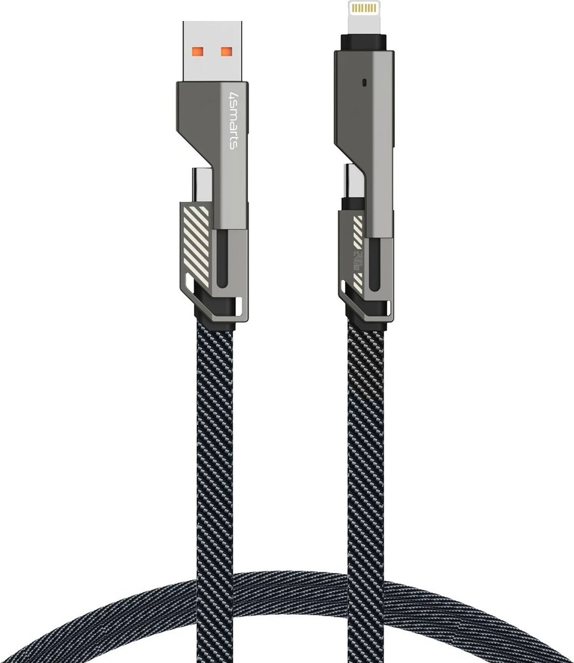 Kabllo USB-C 4smarts ComboCord Flat 240W 1.5m me keyring, e zezë
