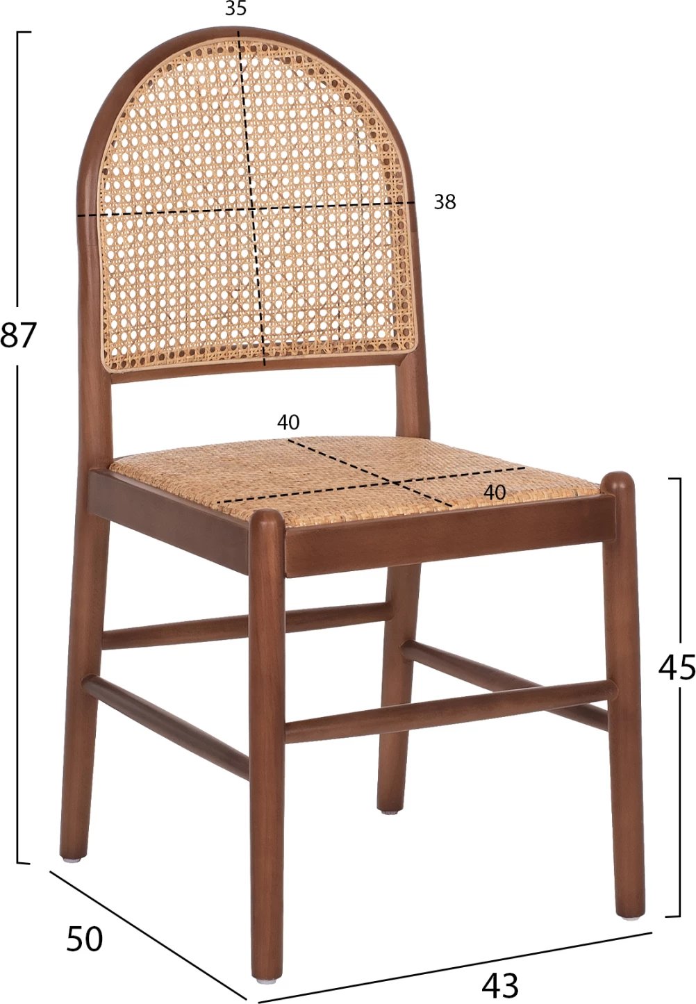 Karrige dru ahu, ngjyrë arre-rattan bezhë, FH9407.04, 43x50x87H cm Karrige dru ahu, ngjyrë arre-rattan bezhë, FH9407.04, 43x50x87H cm
