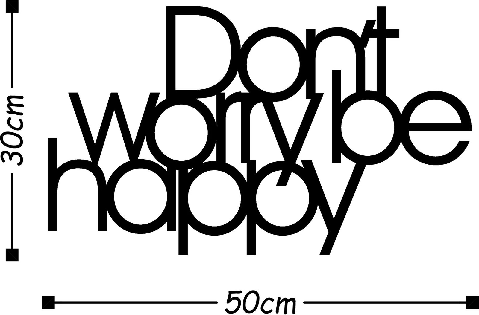 Aksesor dekorativ metalik për mur, Wallity, Dont Worry Be Happy, ngjyrë e zezë