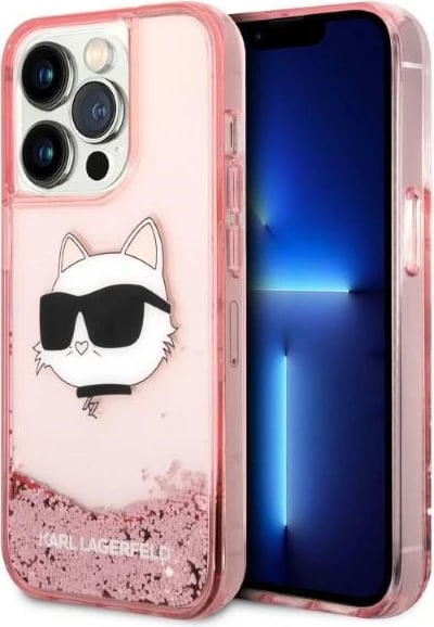 Mbështjellës Karl Lagerfeld KLHCP14LLNCHCP për iPhone 14 Pro 6.1", Glitter Choupette, Rozë