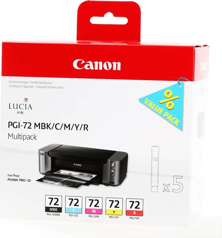 Kartusha boje, Canon PGI-72 6402B009, për PIXMA PRO-10, set 5-copësh, Matte Black/Cyan/Magenta/Yellow/Red