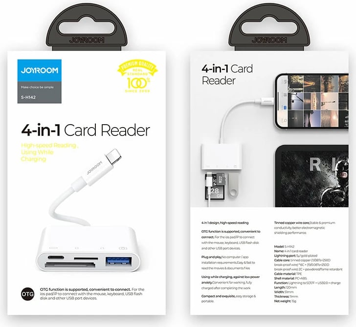 Adapter Joyroom S-H142, HUB OTG Lightning, lexues karte SD/TF, USB-A/USB-C, i bardhë