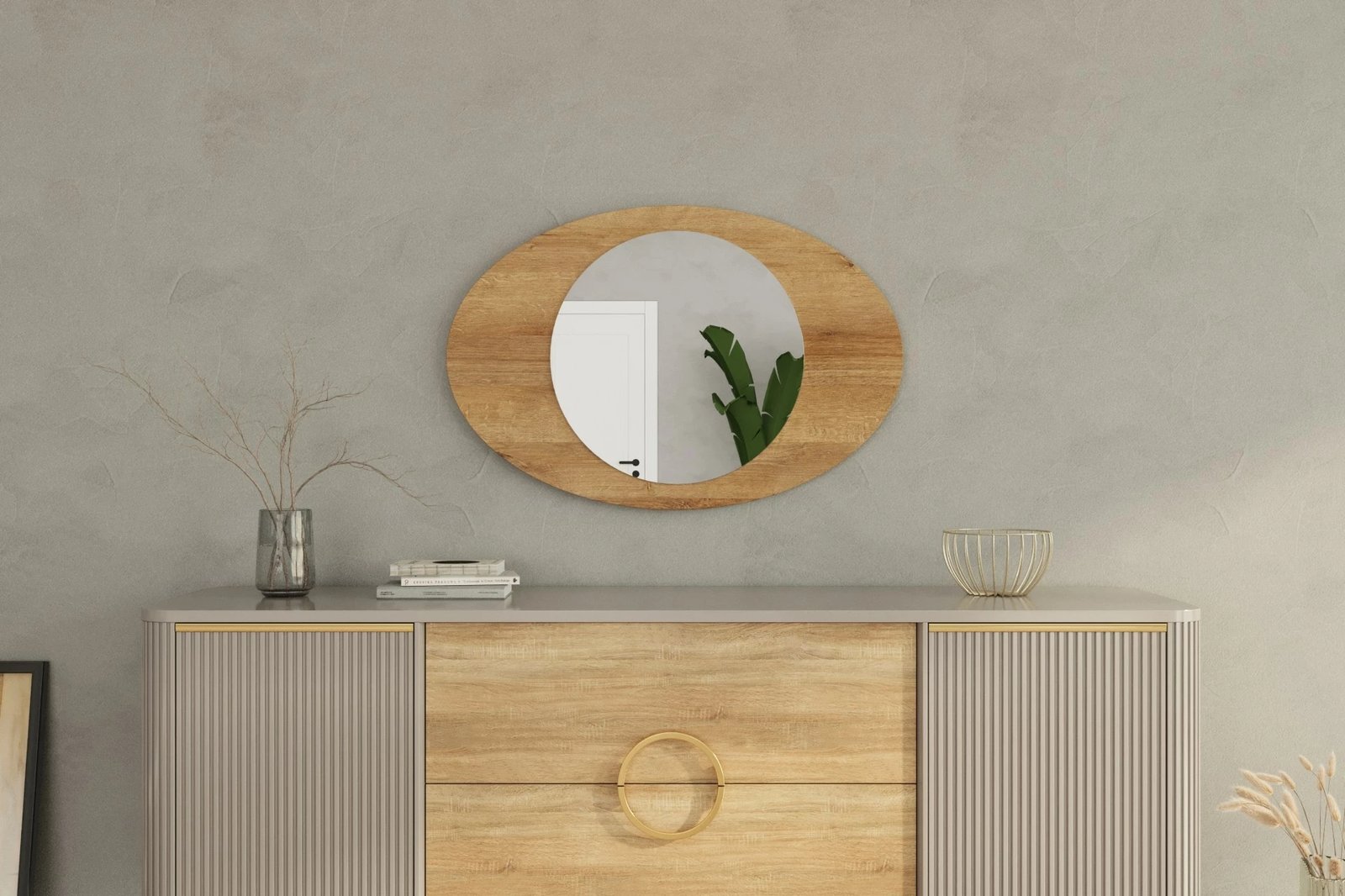 Pasqyrë dekorative, ngjyrë lisi Sapphire, Skye Decor, 60x90x2.2cm