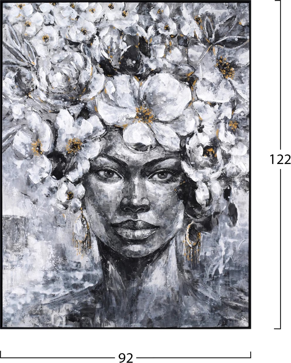 Pikturë muri FH4545 me kornizë PS të zezë, kanavacë e printuar me fytyrë gruaje, 92x4.5x122 cm