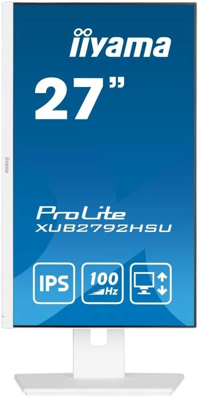 Monitor, iiyama, ProLite XUB2792HSU-W6, 27" IPS 100Hz FreeSync USB 3.2 hub HDMI/DP, i bardhë