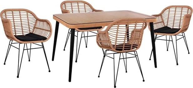 Set 5 pjesë Allegra Wicker me Tavolinë 140x80x78 Bezhë & e zezë FH10490