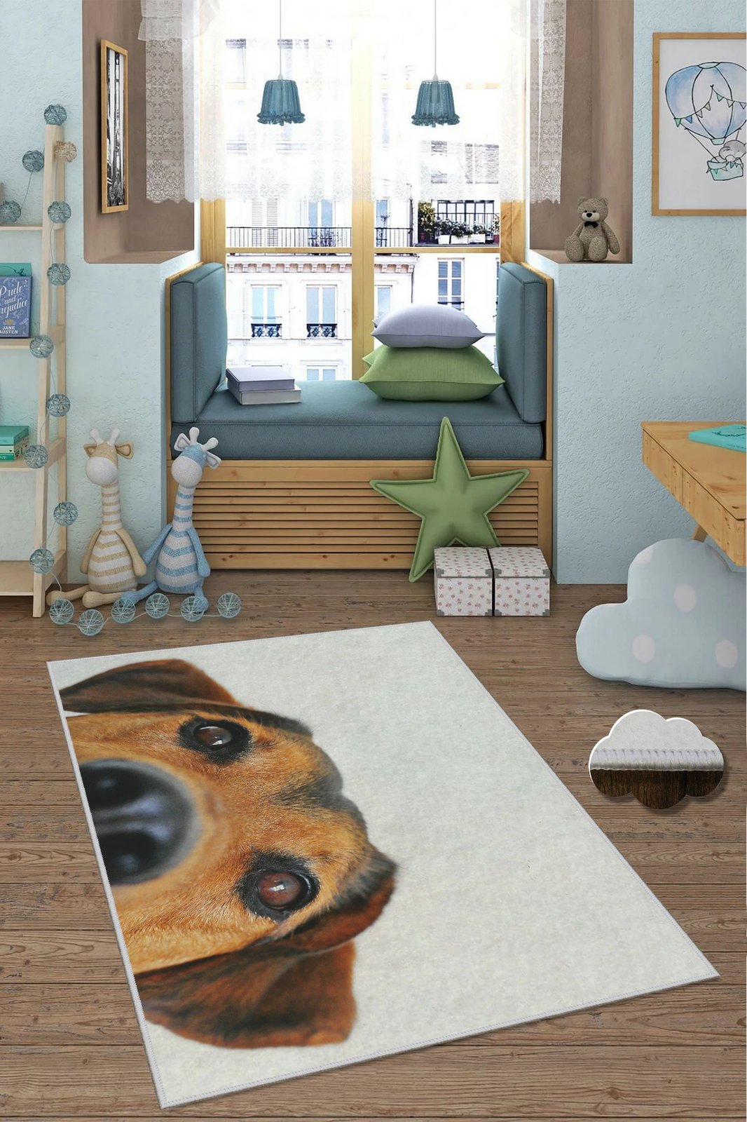 Qilim multikolor me dizajn qen, 140x220cm, WOOKECE082